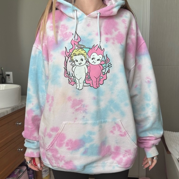 Heaven Sent Hell Bent Angel & Devil Graphic Hoodie Tie Dye - Picture 1 of 3